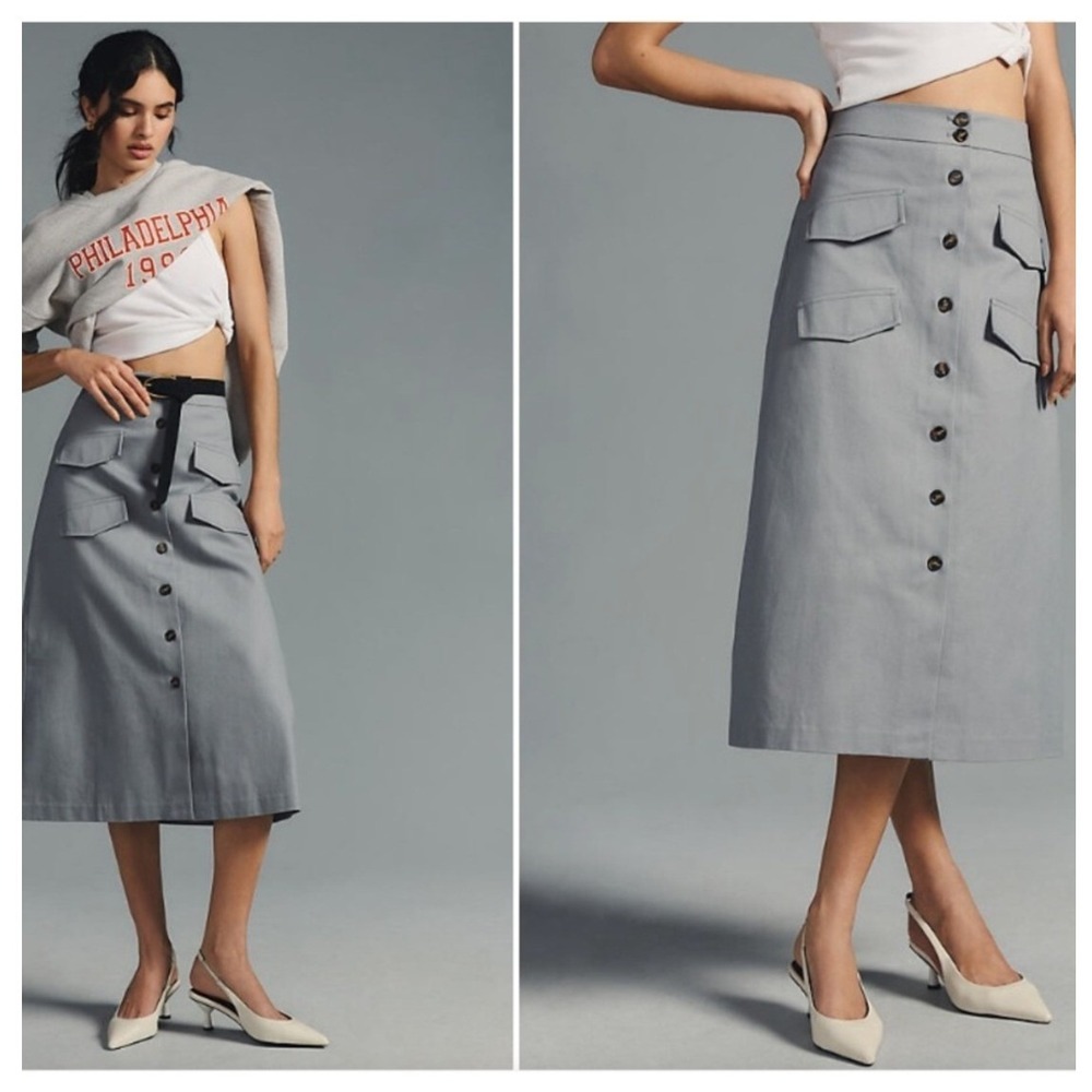 Mare Mare By Anthropologie Gray Button Front Utility Midi Skirt Sz 2X Gorpcore